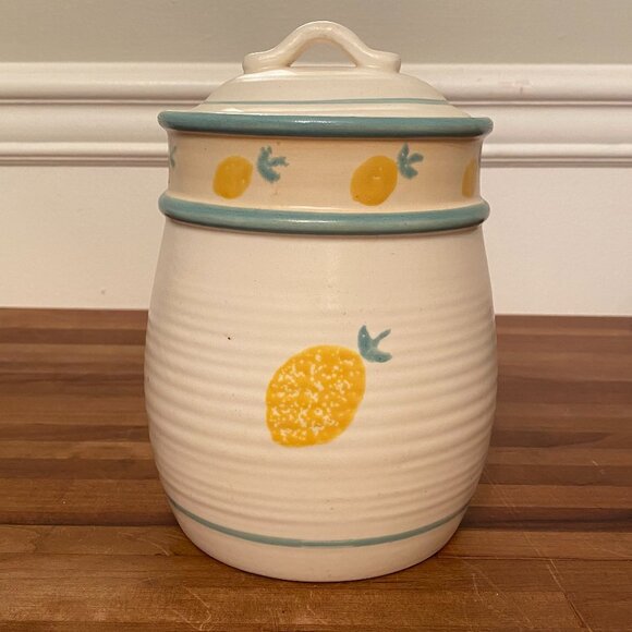 Vintage Lemon Canister Stoneware Jar with Lid - Picture 1 of 10